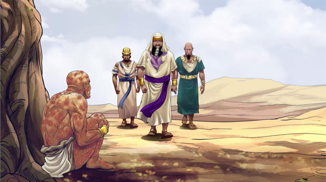 iBIBLE image of Job's three friends walking up to speak to him and comfort him