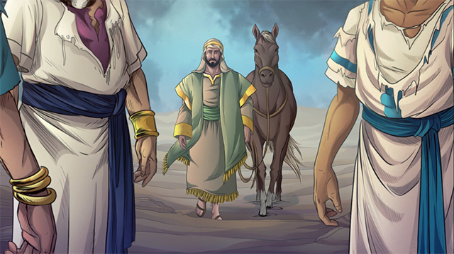 iBIBLE image of Elihu walking up with his donkey