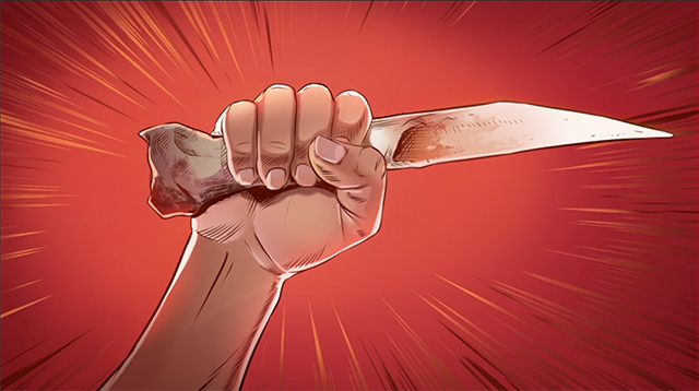 iBIBLE image of Cain's hand holding the knife he used to kill Abel