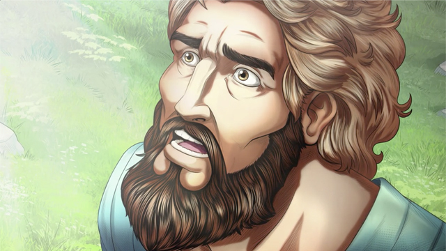 iBIBLE closeup image of Abram's face looking to the sky receiving the call to Mesopotamia