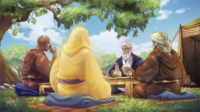 iBIBLE image of the Abram and others eating as he receives the Lord's promise of a son