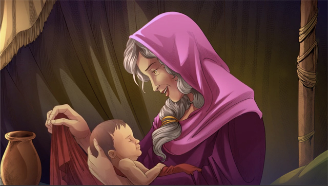 iBIBLE image of Sarah holding Isaac