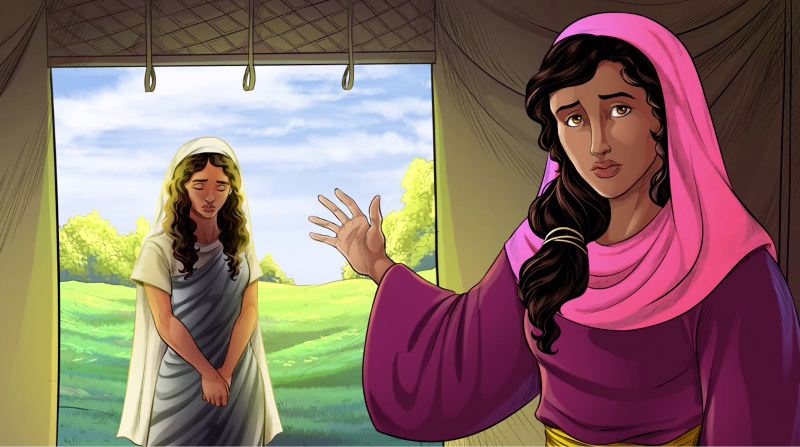 iBIBLE image of Sarai offering Hagar as a surrogate mother to Abram