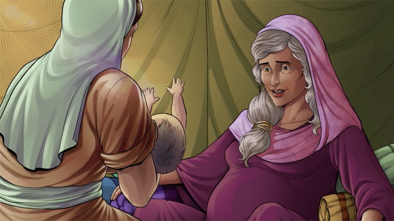 iBIBLE image of Sarah after giving birth to Isaac