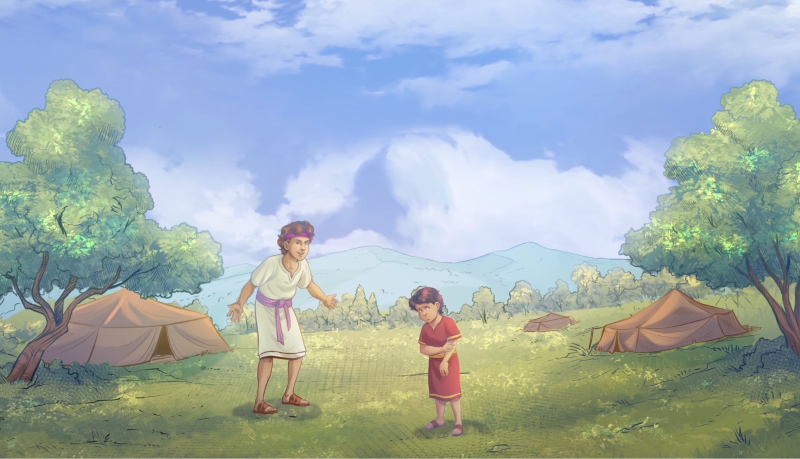 iBIBLE image of Ishmael and Isaac outside and Ishmael is laughing