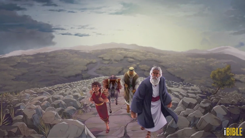 iBIBLE image of Abraham and others traveling to Moriah