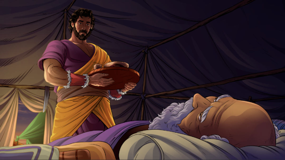 iBIBLE image of Esau arriving with food for Isaac