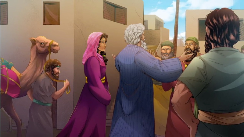 iBIBLE image of Abraham telling the people of Gerrar that Sarah was his sister