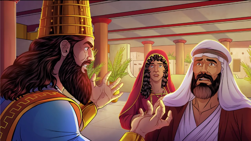 iBIBLE image of a frustrated Abimelech as he rebukes Isaac and Rebekah