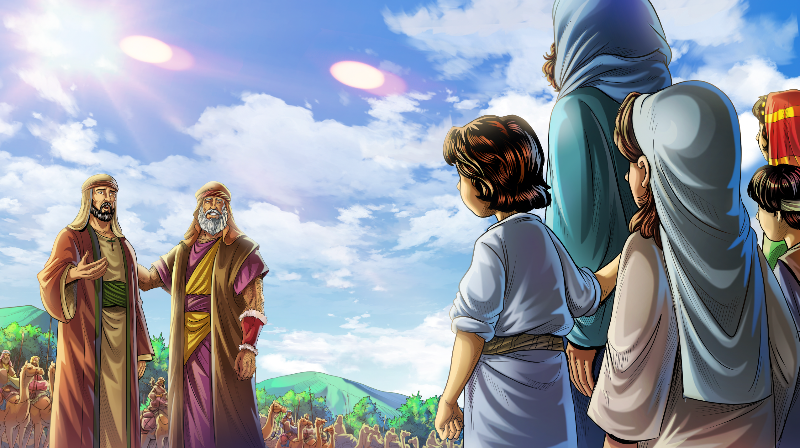 Jacob shows Esau his family