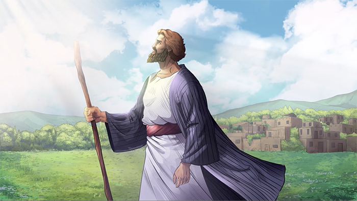 iBIBLE image of Abram holding his staff looking up to the sky