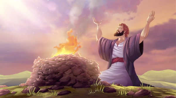 iBIBLE images from chapters 8-11. Illustration showing Abram kneeling with his hands raised