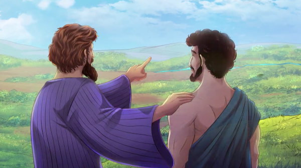 iBIBLE chapters 8-11 image of Abram talking with Lot about the land