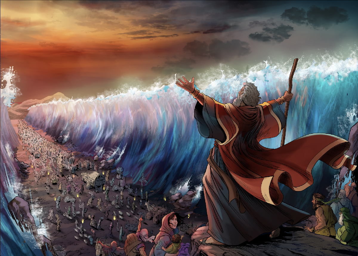 Moses parting the red sea