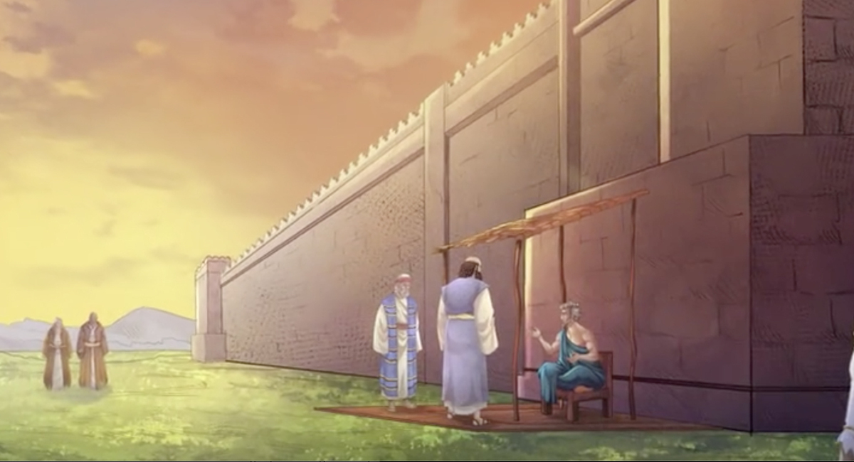 iBIBLE image of Lot sitting at the gate