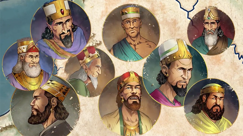 iBIBLE Chapters 8-11 image of Abram and other warrior chieftains wearing golden crowns