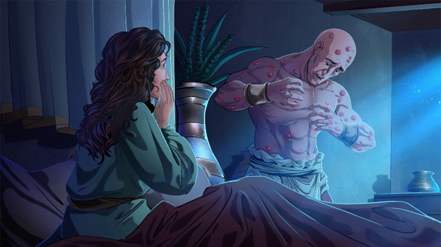 iBIBLE image of Job and his wife looking at his sores