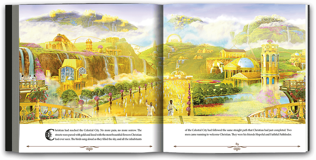 Beautifully illustrated full-page spread of the Celestial City.